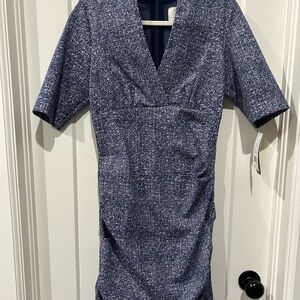 Chic Navy Tweed Midi Dress